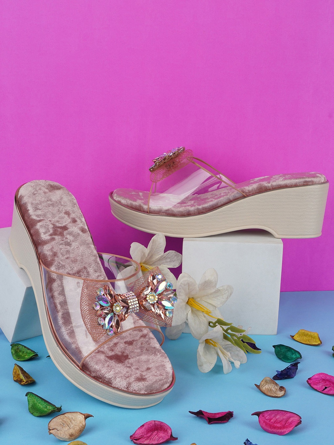 

BAESD Velvet Platform Mules, Pink