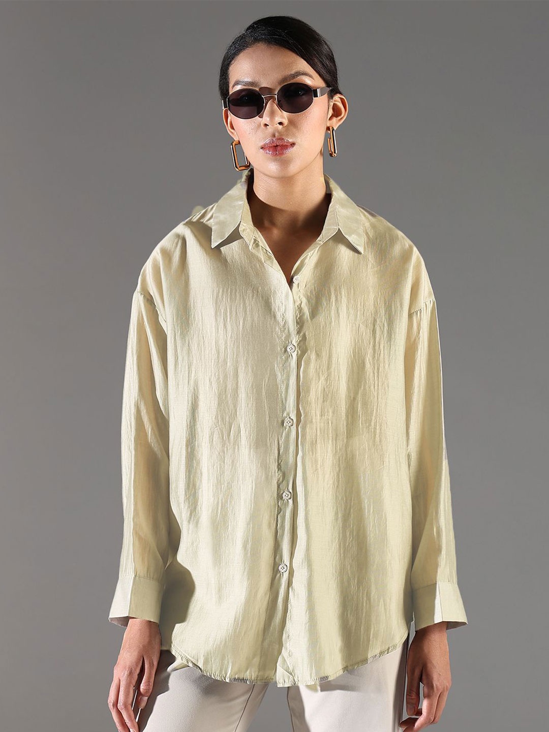 

SHOWOFF Women Comfort Semi Sheer Casual Shirt, Beige