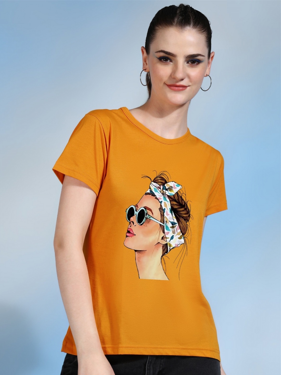 

Moda Rapido Women Printed Bio Finish Raw Edge T-shirt, Mustard