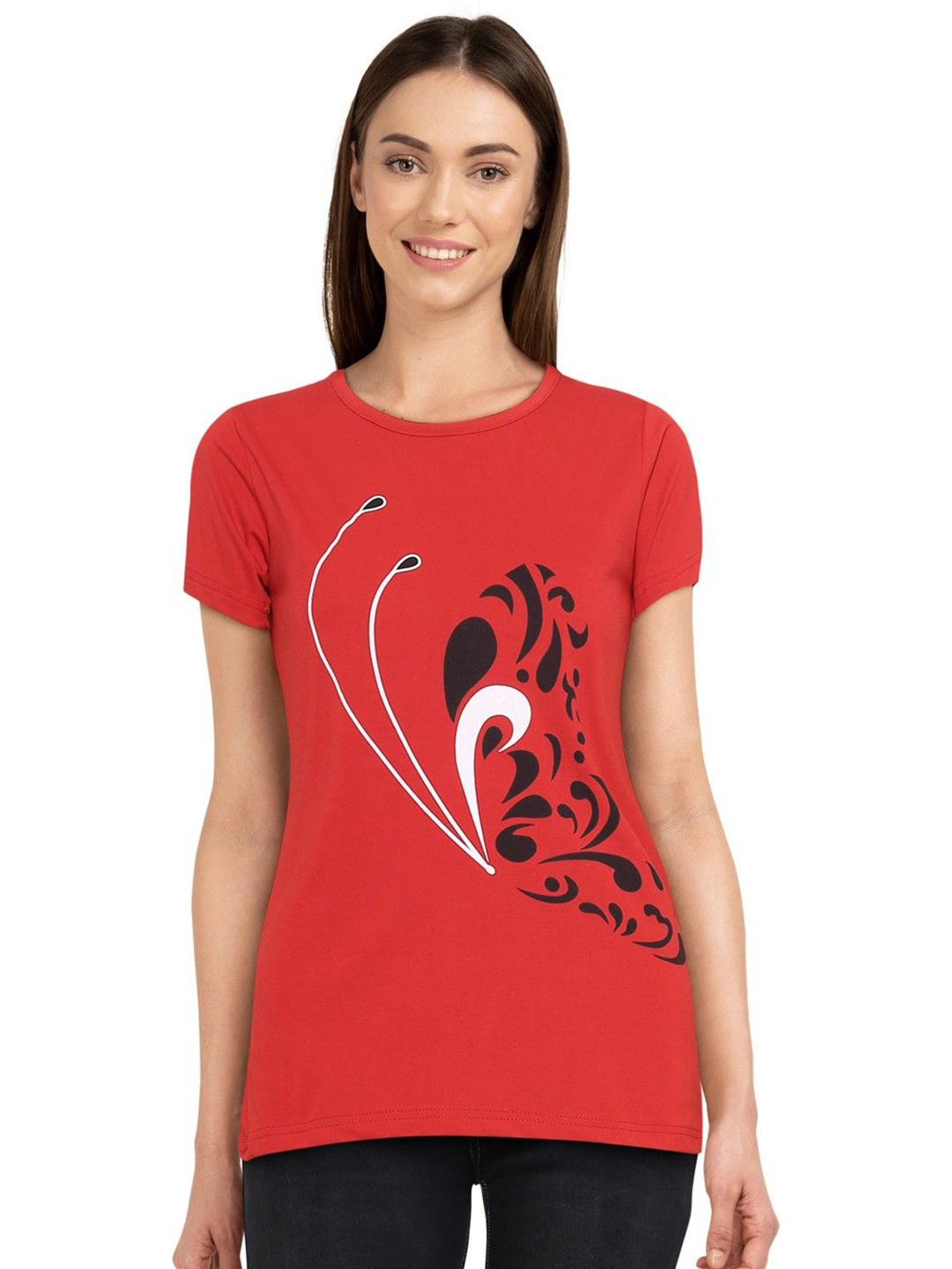 

Moda Rapido Women Printed Bio Finish Pockets T-shirt, Red