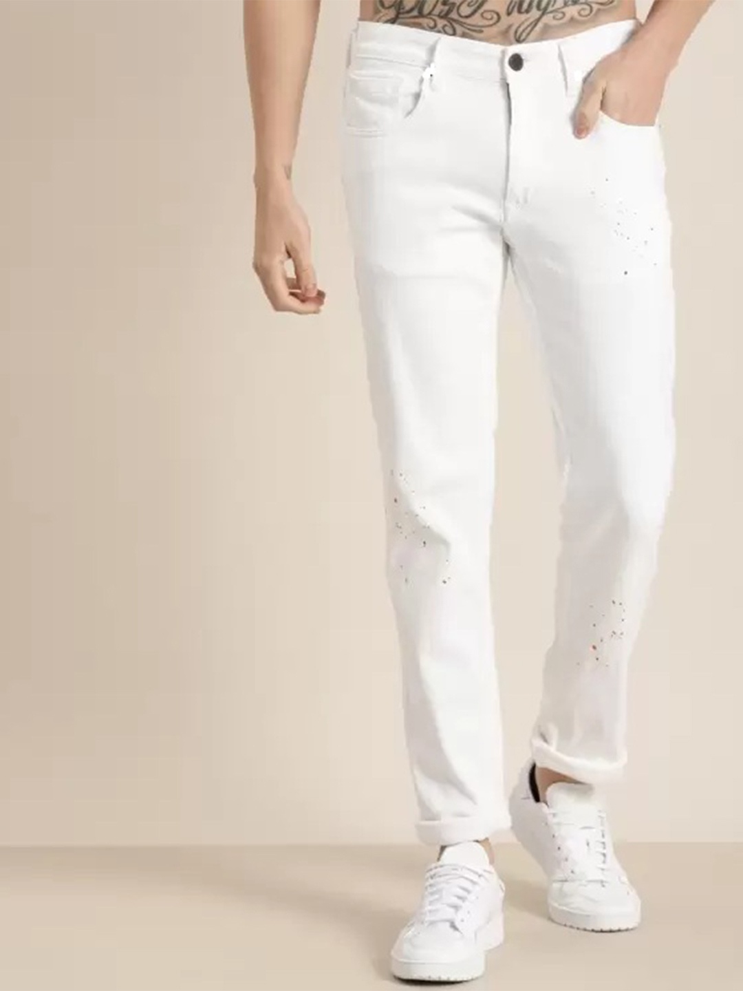 

LINARIA Men Classic Slim Fit Low Distress Jeans, White