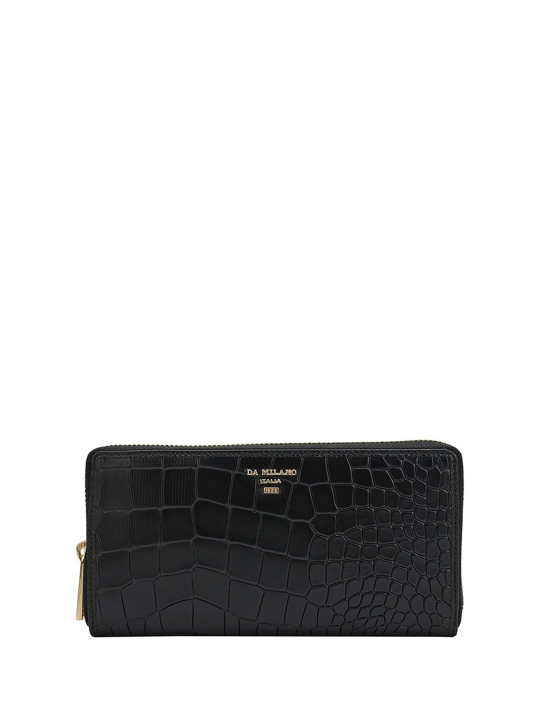 

Da Milano Women Textured Leather Zip Around Wallet, Black