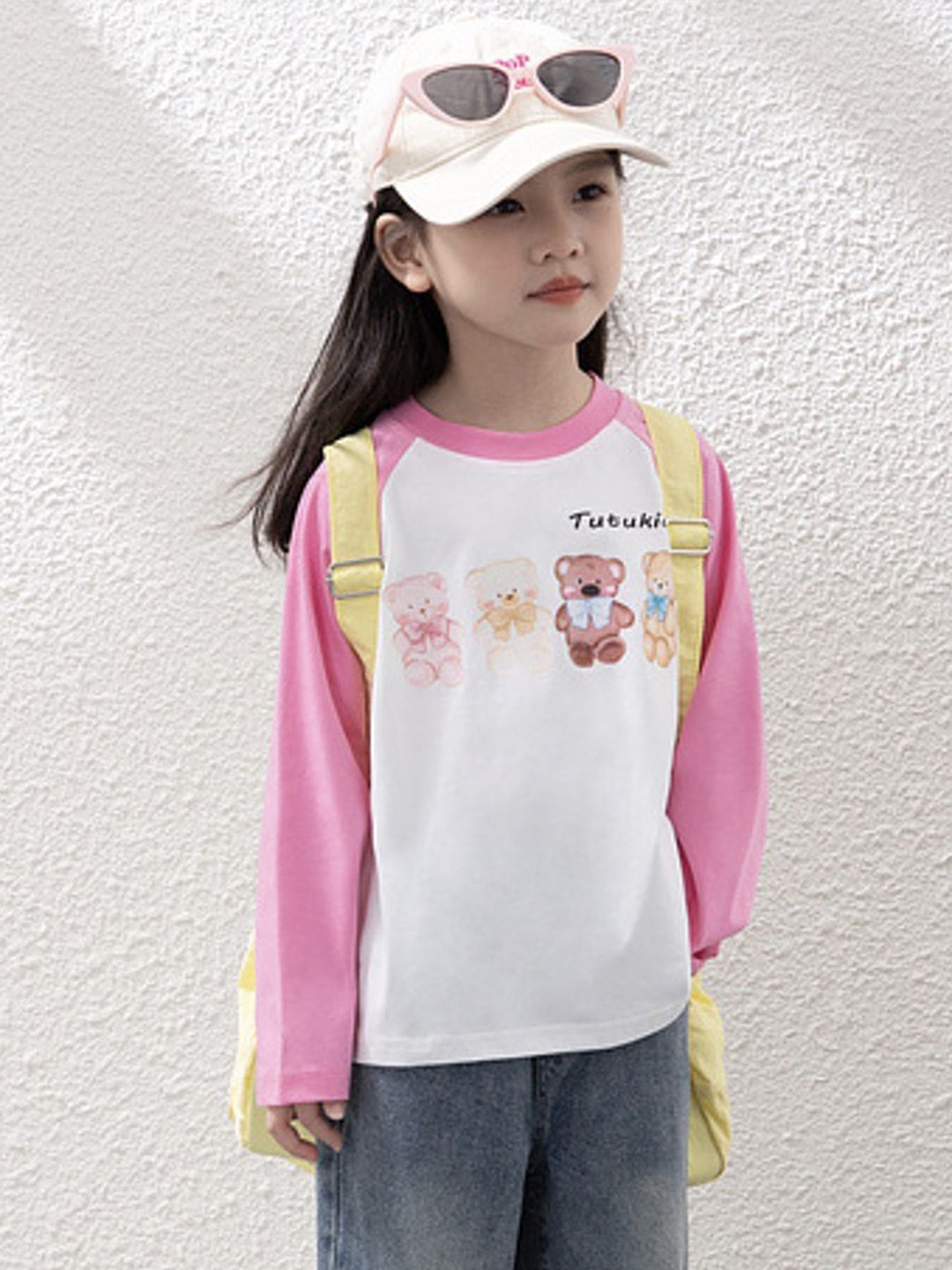 

LULU & SKY Girls Printed Extended Sleeves Applique T-shirt, Pink