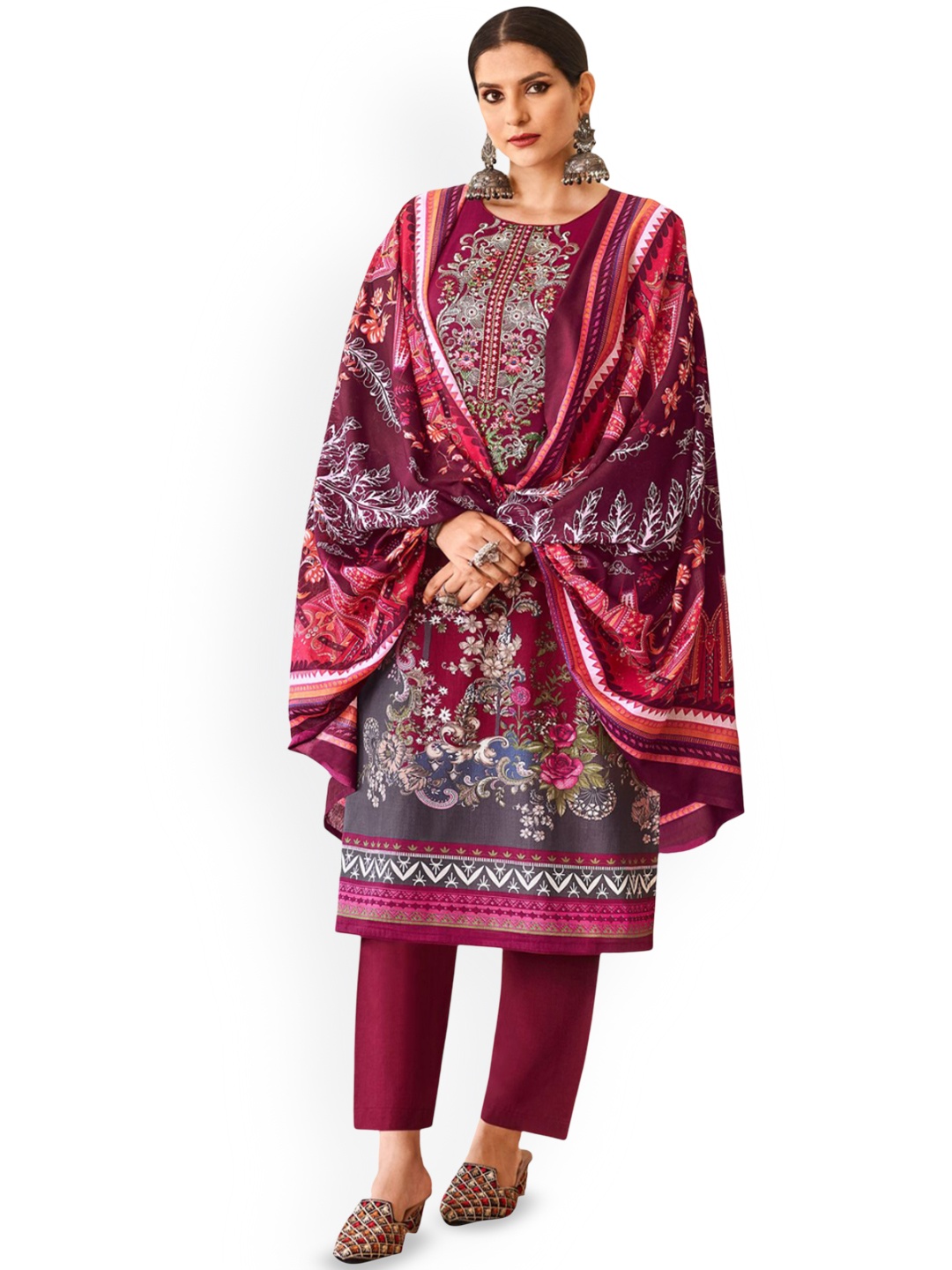 

DRAVINAM Trends Embroidered Pure Cotton Unstitched Dress Material, Maroon