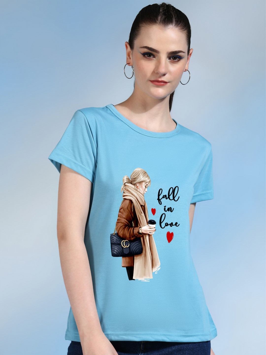 

Moda Rapido Women Printed Bio Finish Applique T-shirt, Turquoise blue