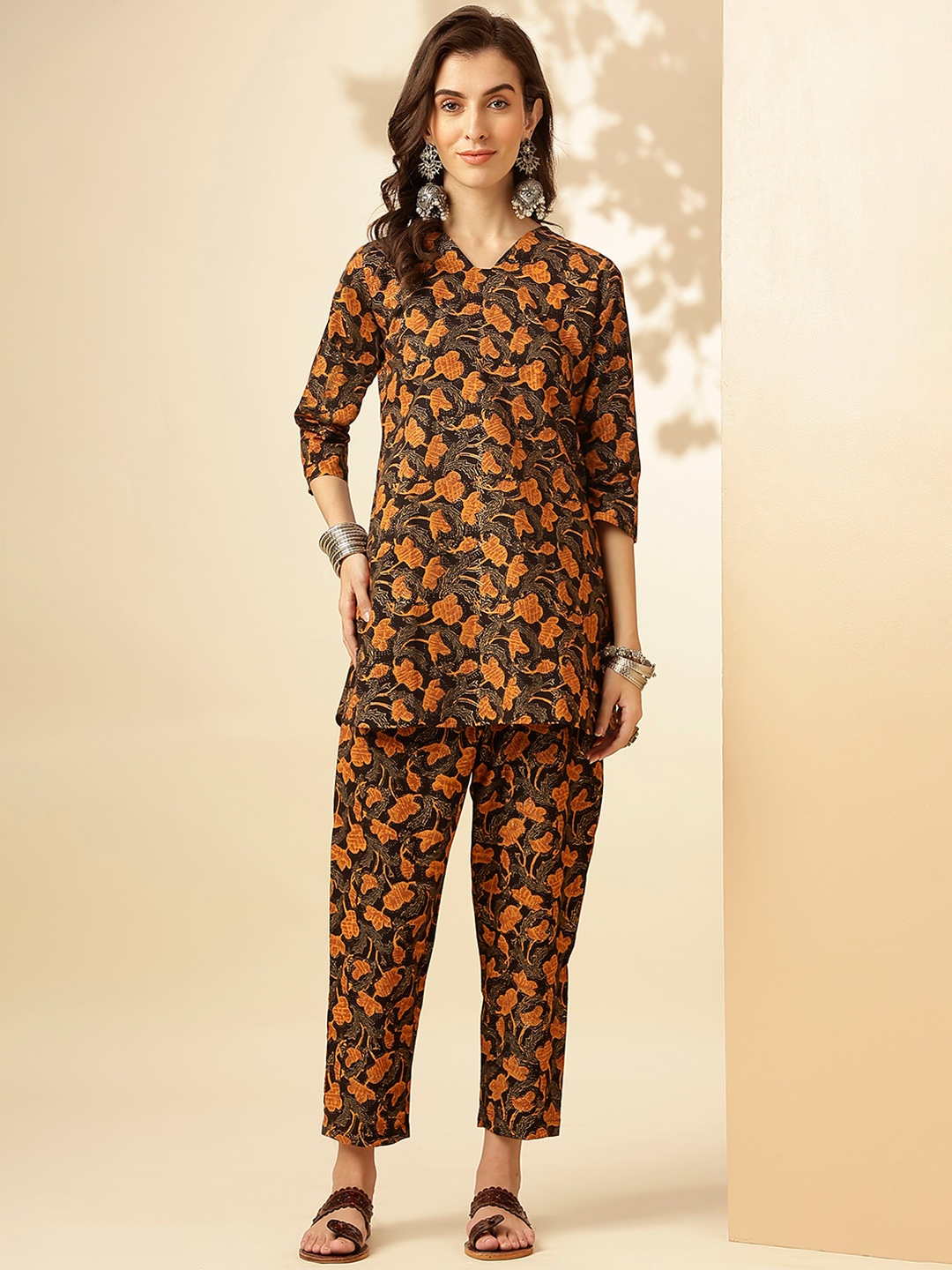 

The Roadster Lifestyle Co Printed Pure Cotton Tunic & Trouser Co-ord, Navy blue