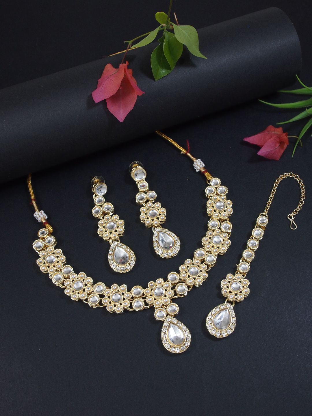 

I Jewels Gold Plated Kundan Stone Studded Jewellery Set