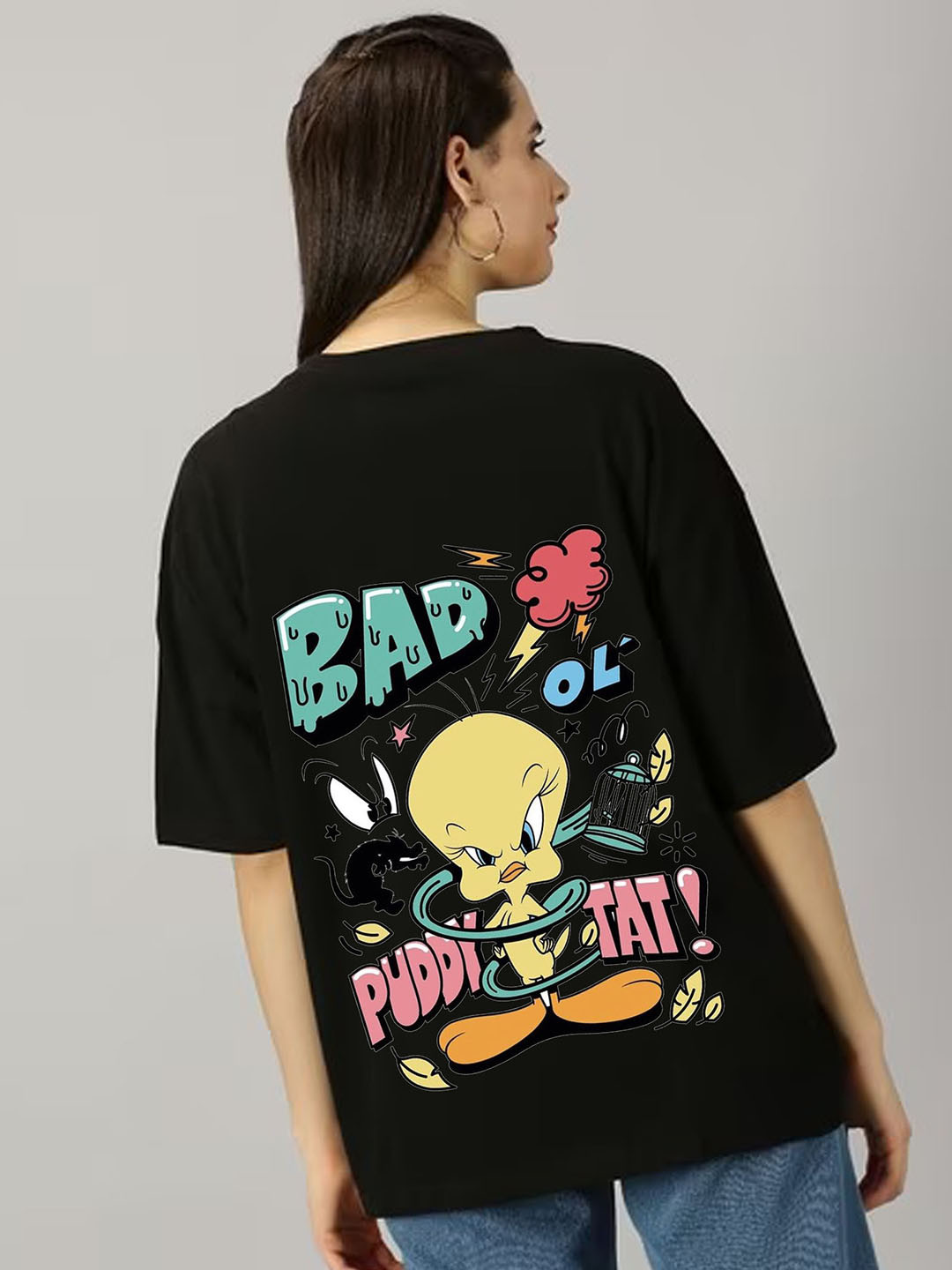 

Kushi Flyer Women Printed Applique T-shirt, Black