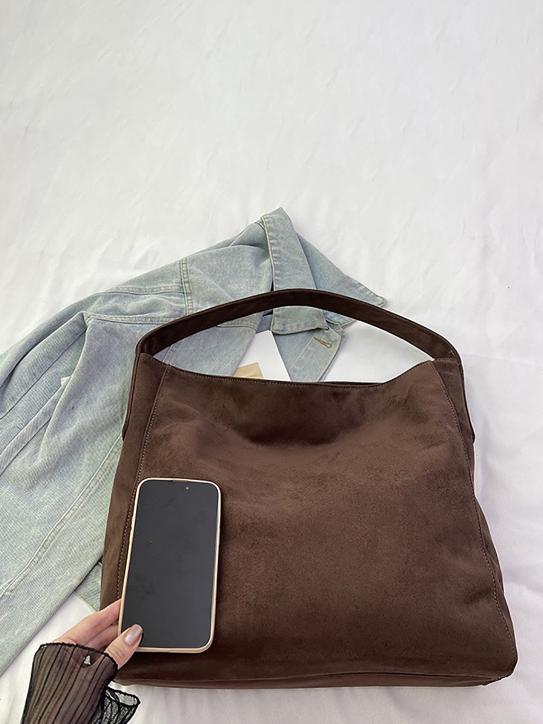 

StyleCast x Revolte Suede Half Moon Tote Bag, Coffee brown