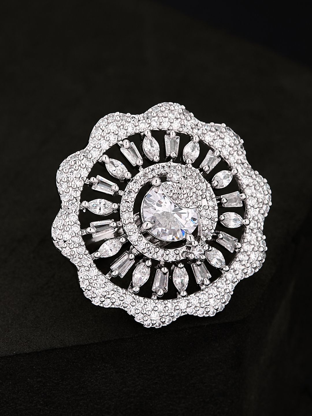 

ATIBELLE Silver Plated CZ Stone Studded Finger Ring