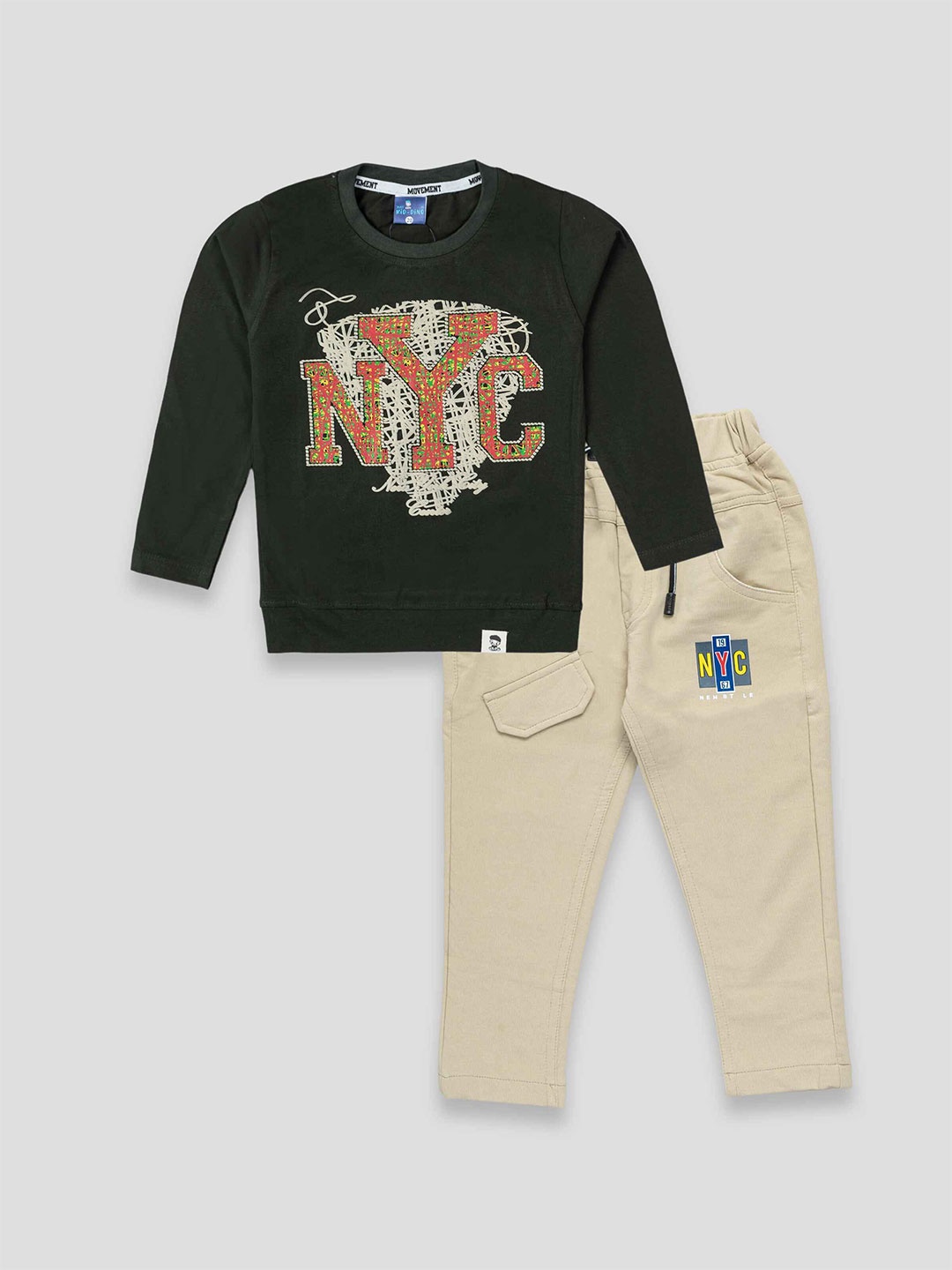 

YK X JUST KiDDiNG Boys Printed Top with Trousers, Green