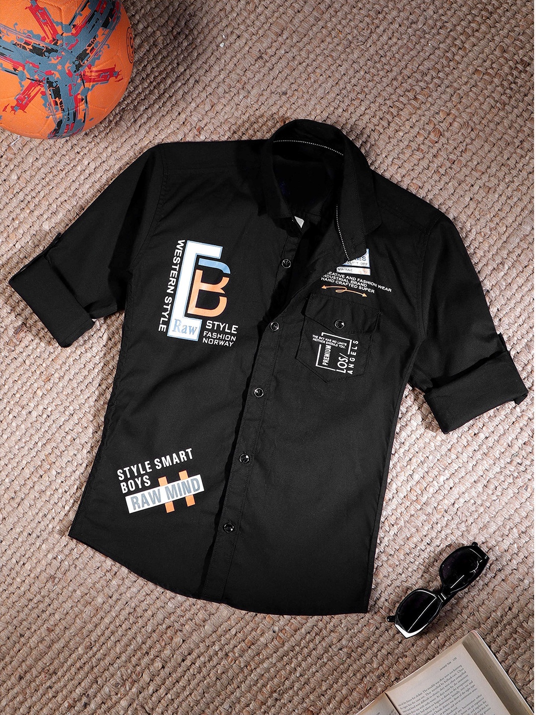 

YK Boys Opaque Printed Casual Shirt, Black