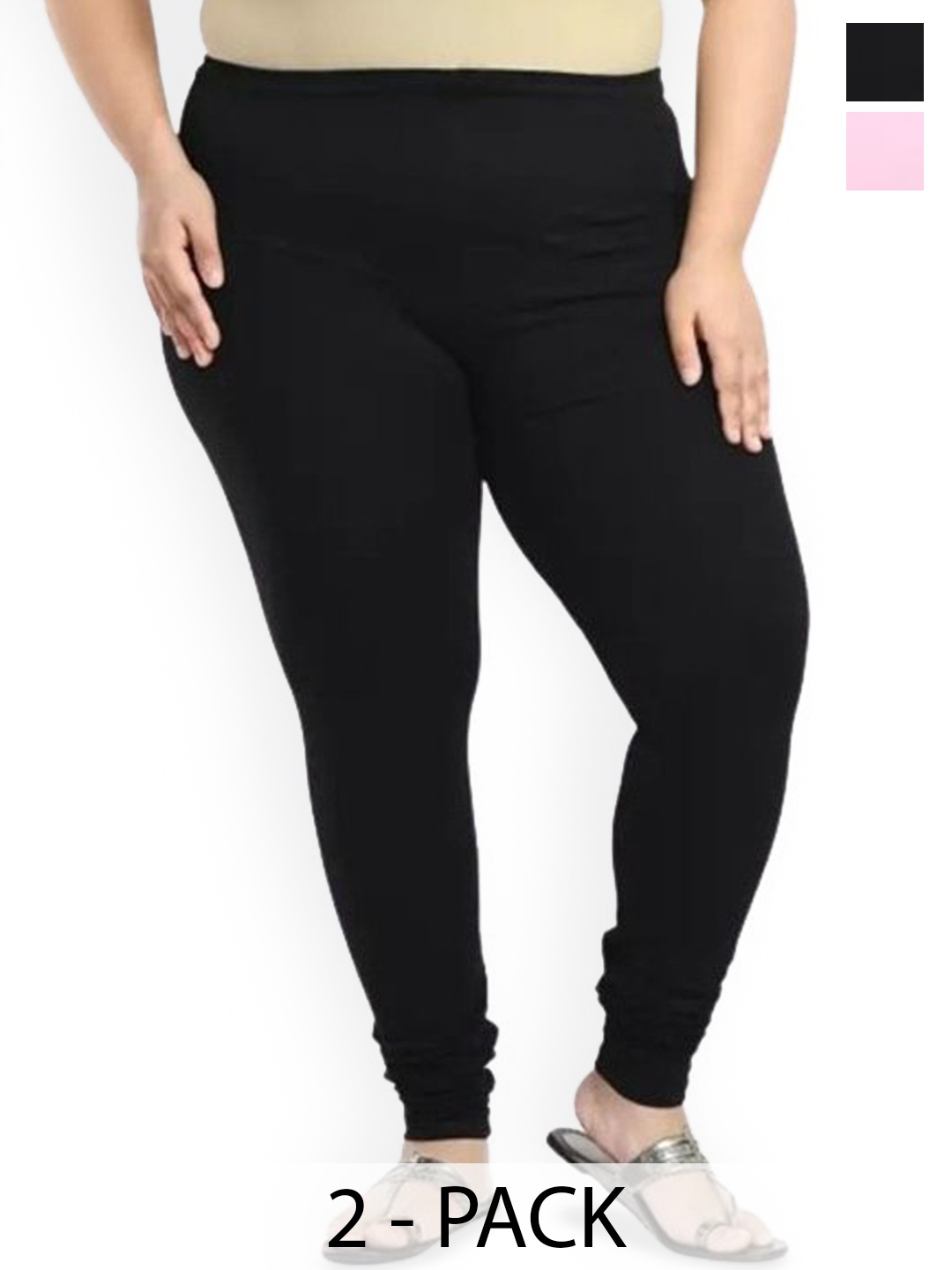 

URBAN KANYA Pack Of 2 Mid-Rise Churidar-Length Leggings, Pink