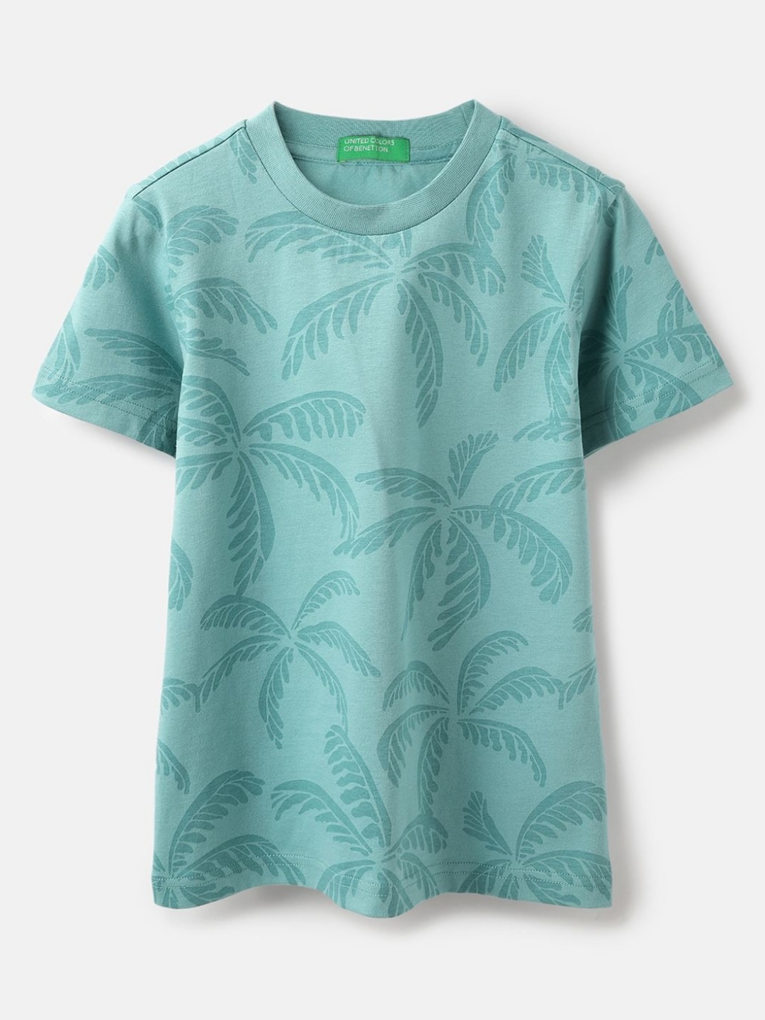 

United Colors of Benetton Boys Floral Printed Tropical Pure Cotton Raw Edge T-shirt, Blue