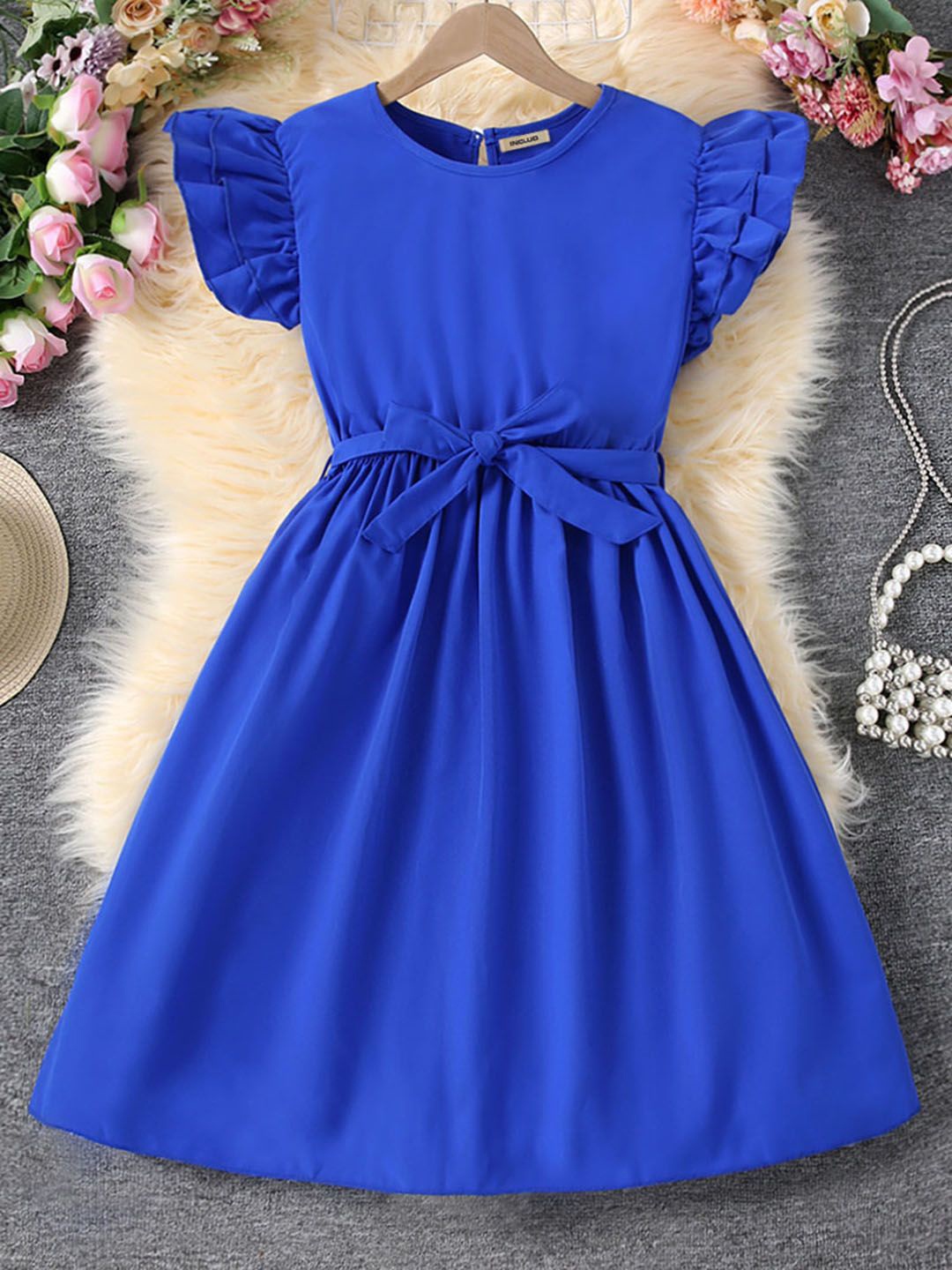 

INCLUD Flutter Sleeve Fit & Flare Dress, Blue