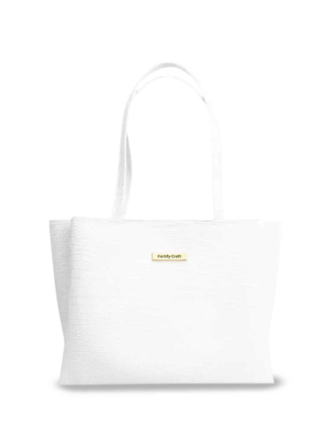 

FORTIFY CRAFT Textured PU Shopper Tote Bag, White