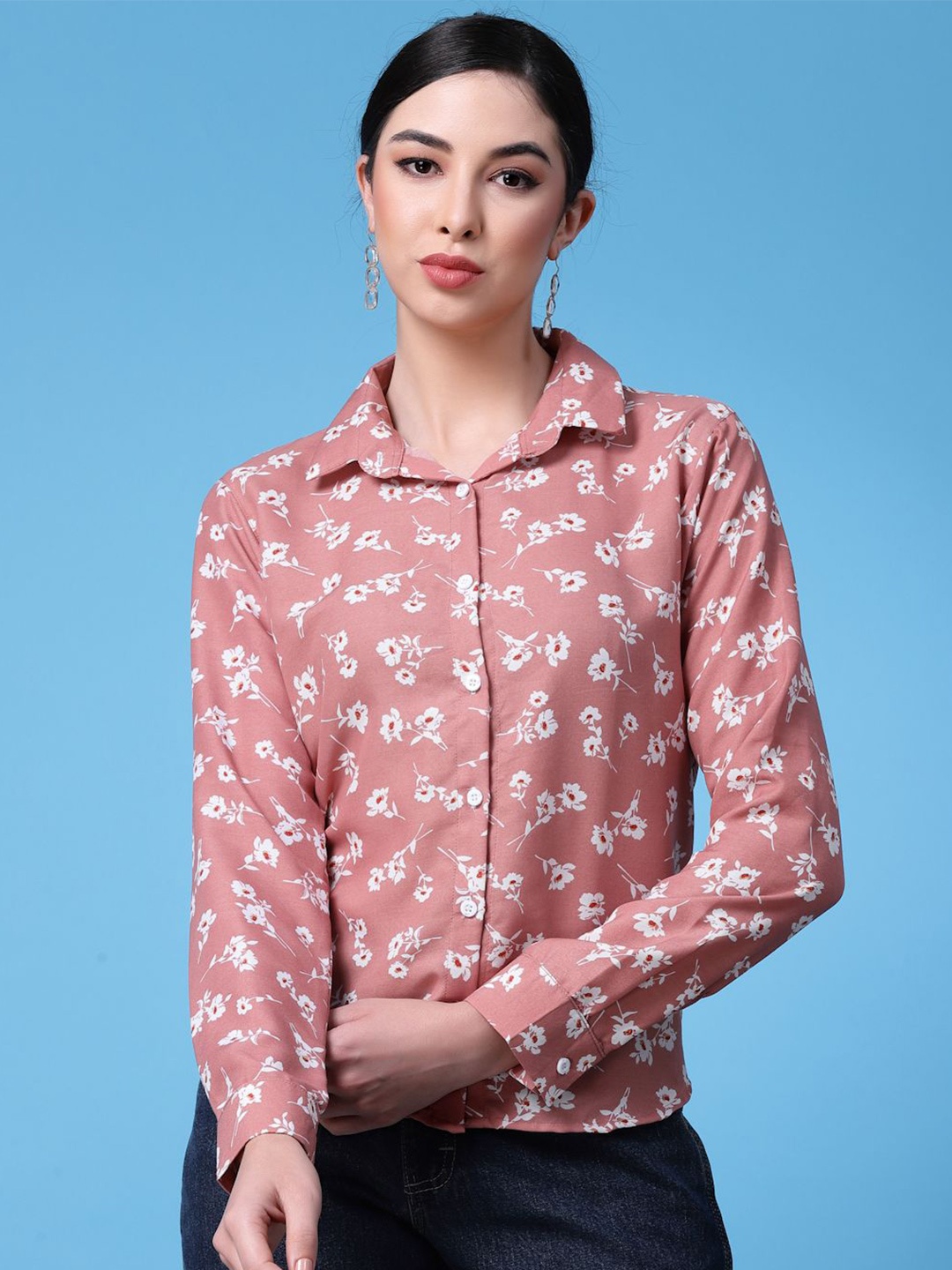 

Chemistry Women Floral Opaque Printed Party Shirt, Red