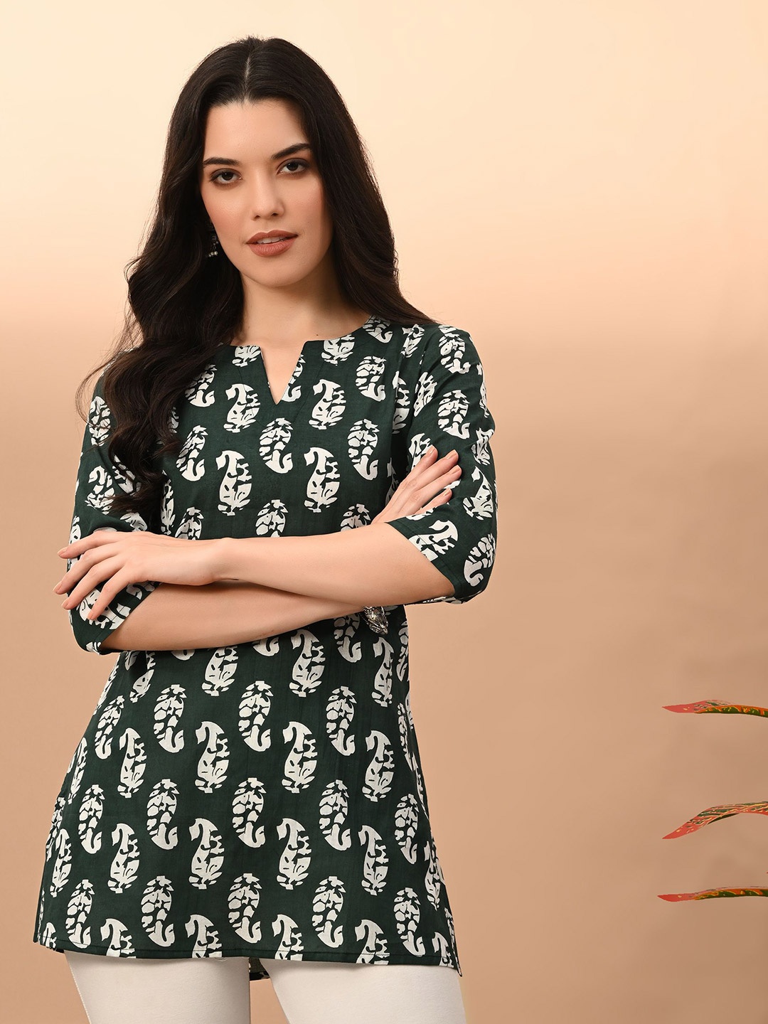 

Metronaut Floral Print Cotton Top, Green