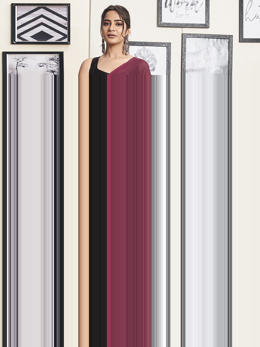 

DIVASTRI Colourblocked Zari Pure Georgette Ready to Wear Saree, Pink