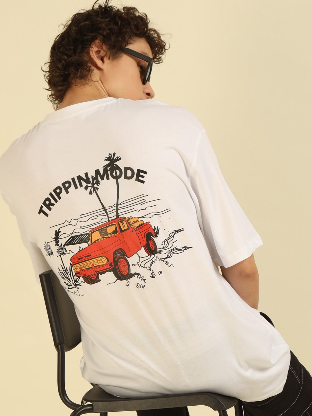 

Mast & Harbour Men Printed Drop-Shoulder Sleeves Bio Finish Applique T-shirt, White