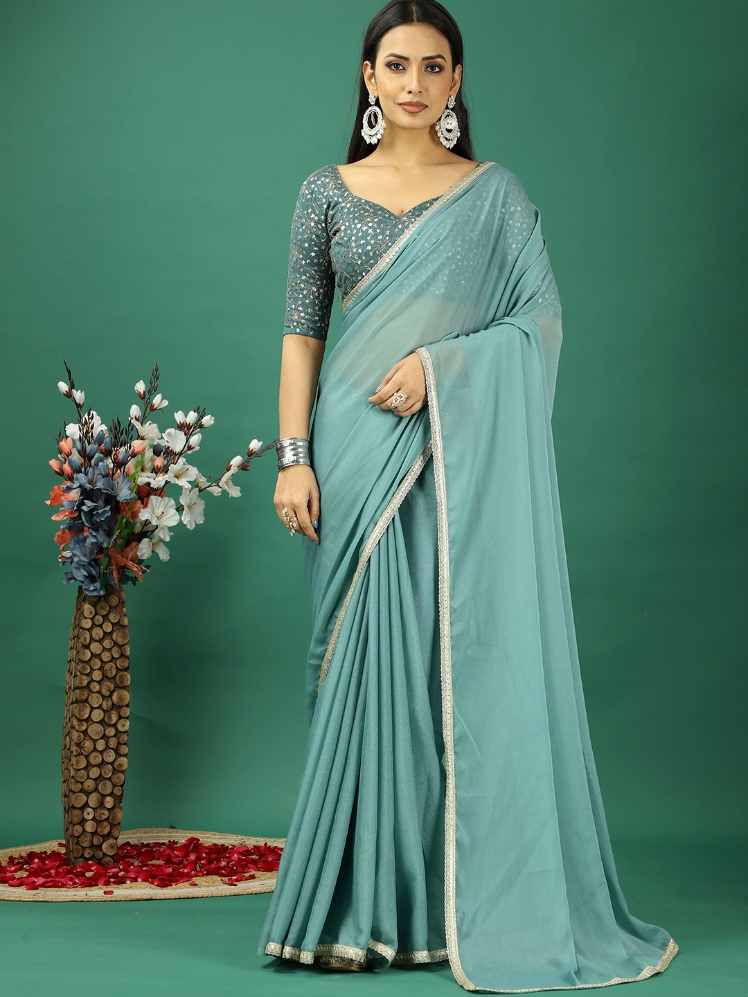 

DIVASTRI Embroidered Satin Banarasi Saree, Blue