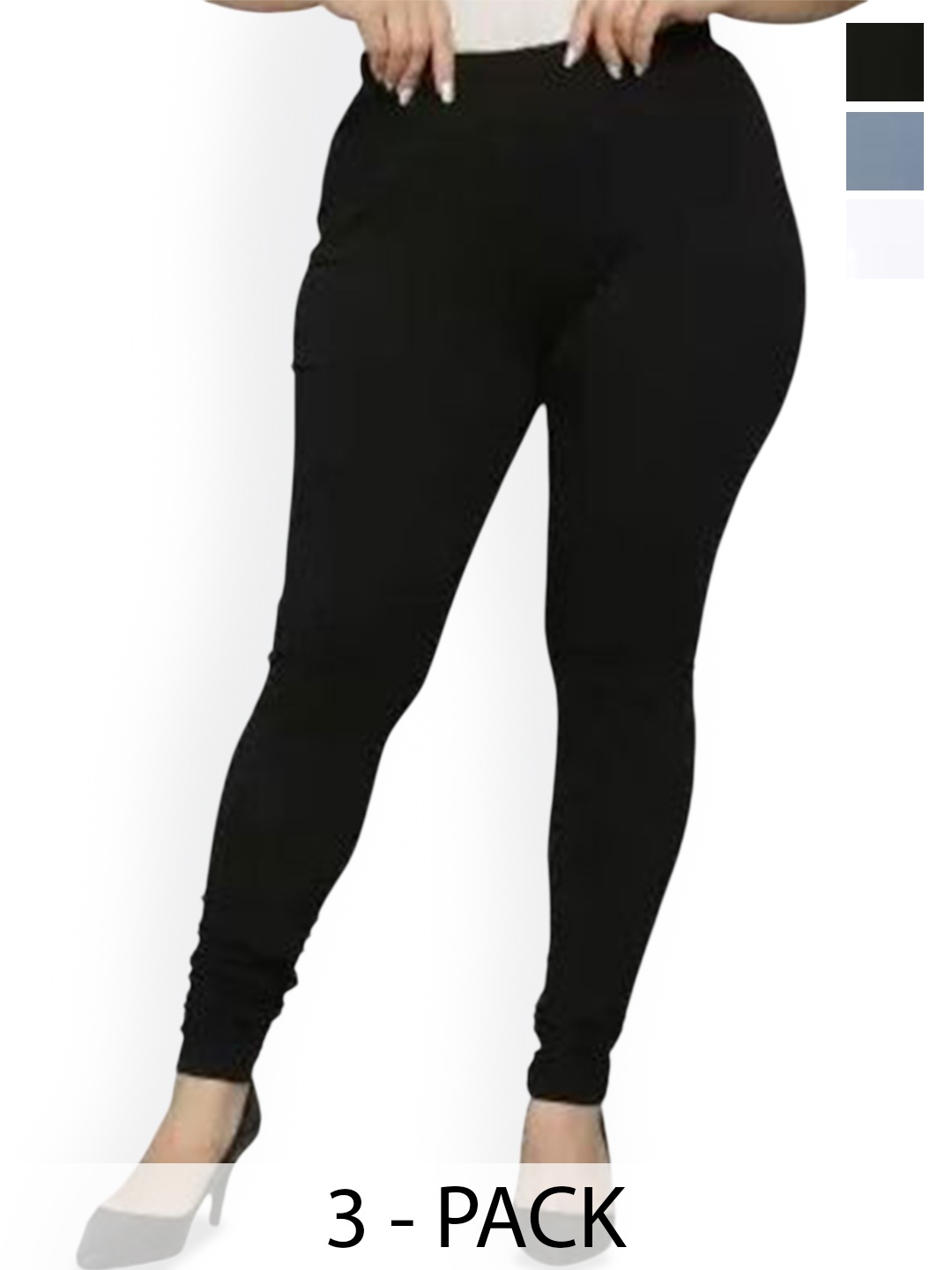 

URBAN KANYA Pack Of 3 Mid-Rise Churidar-Length Leggings, White