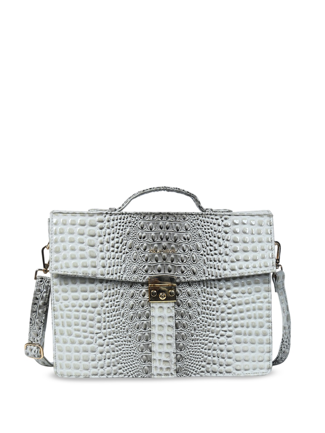 

PELLE LUXUR Textured PU Structured Handheld Bag, Grey