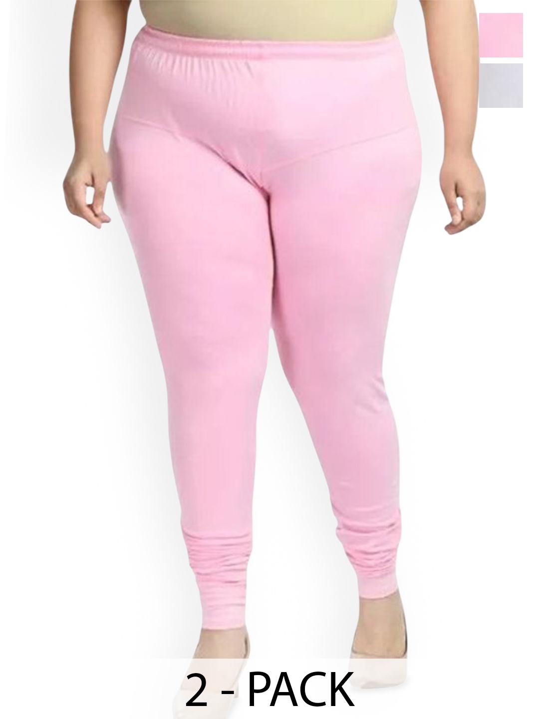 

URBAN KANYA Pack Of 2 Mid-Rise Churidar-Length Leggings, Pink