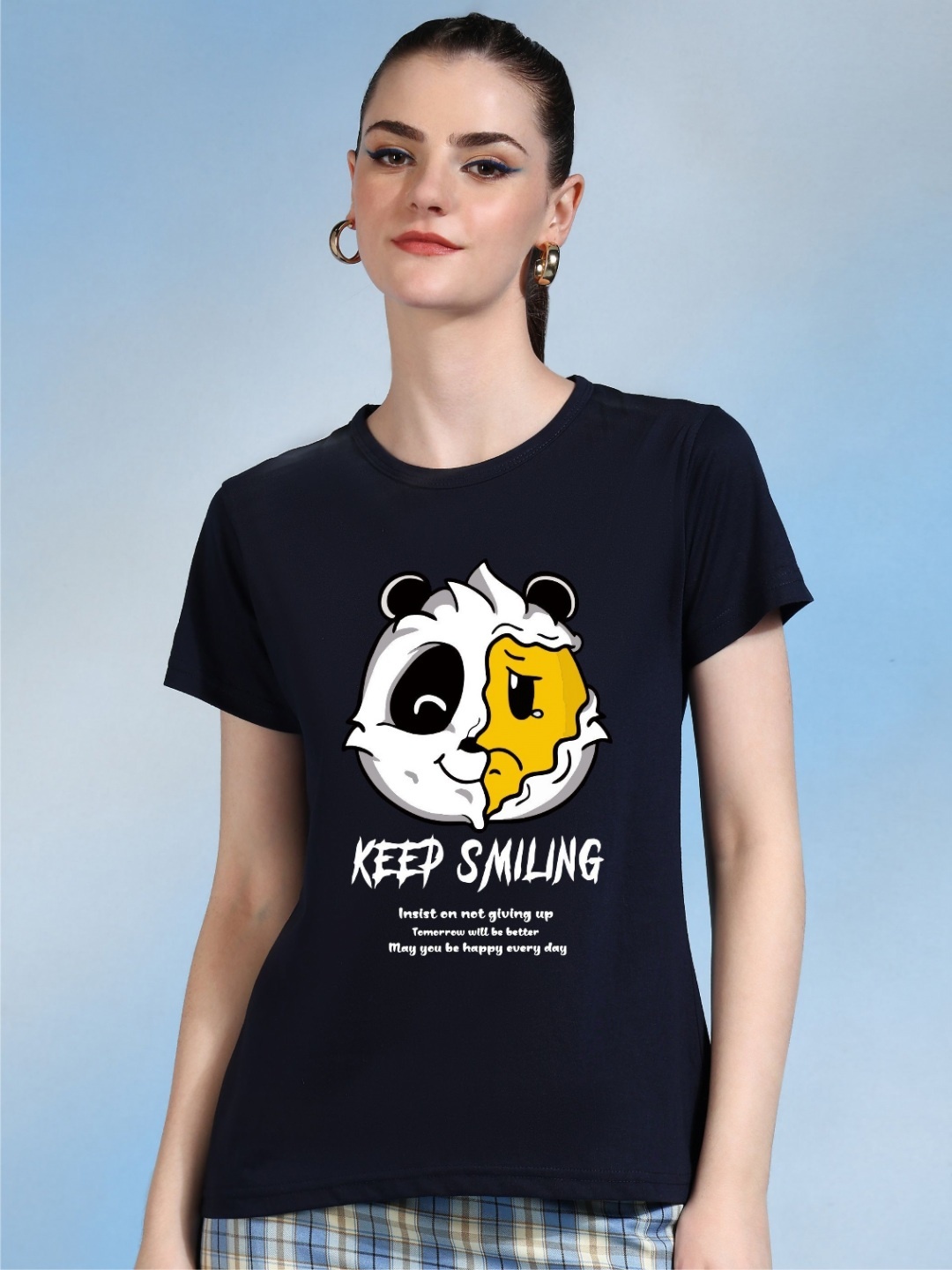 

Moda Rapido Women Printed Bio Finish Applique T-shirt, Navy blue