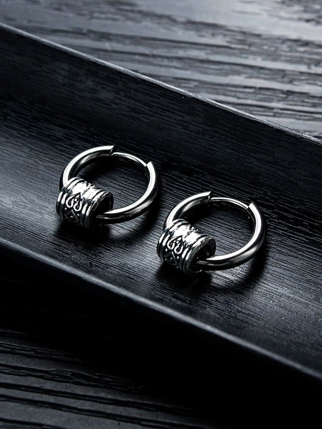 

The Roadster Lifestyle Co Men Stainless Steel Hoops Earrings, Silver