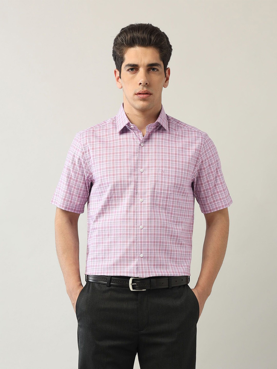 

Arrow Men Classic Opaque Checked Formal Shirt, Pink