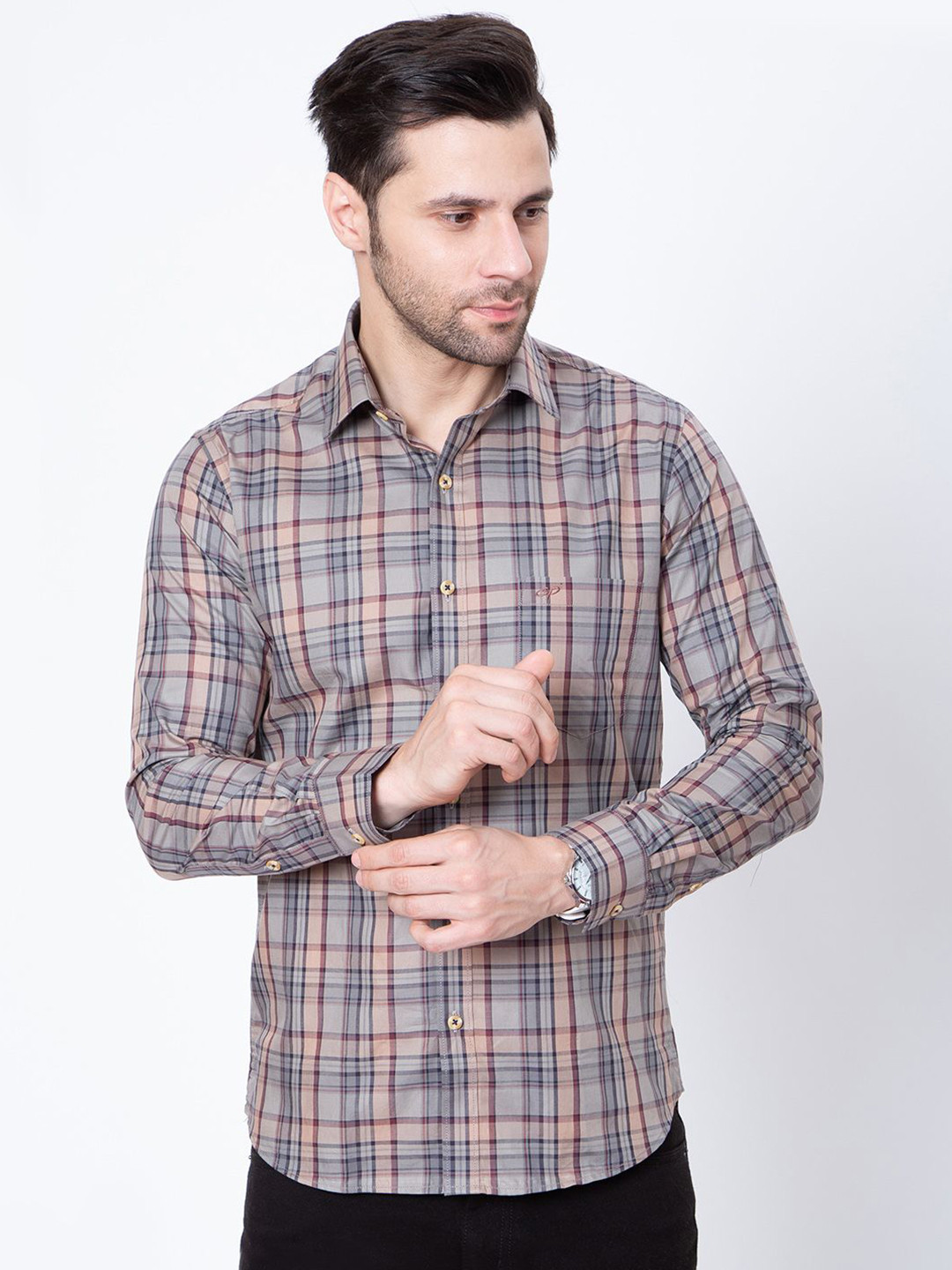 

Sparky Men Tartan Checks Opaque Checked Casual Shirt, Beige