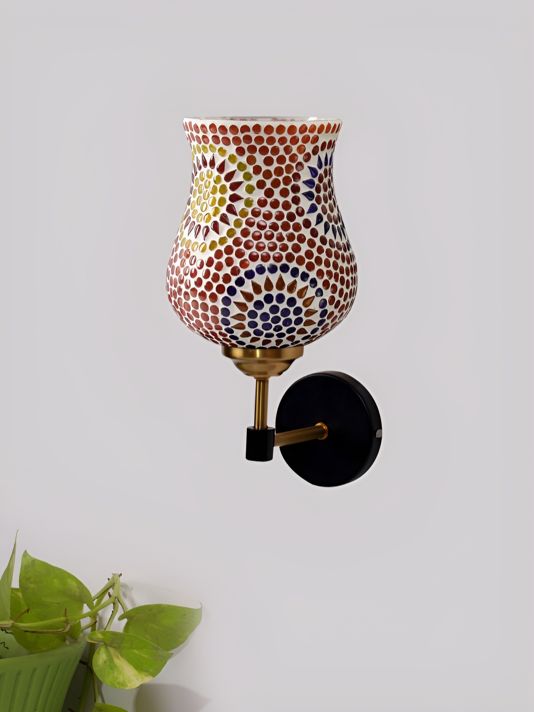 

Devansh Red & Blue Printed Metal Traditional Abstract Shaped Shaped Wall Lamp