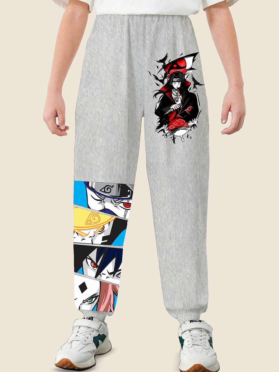 

LOCAVESTIR Boys Naruto Anime Printed Mid Rise Joggers, Grey