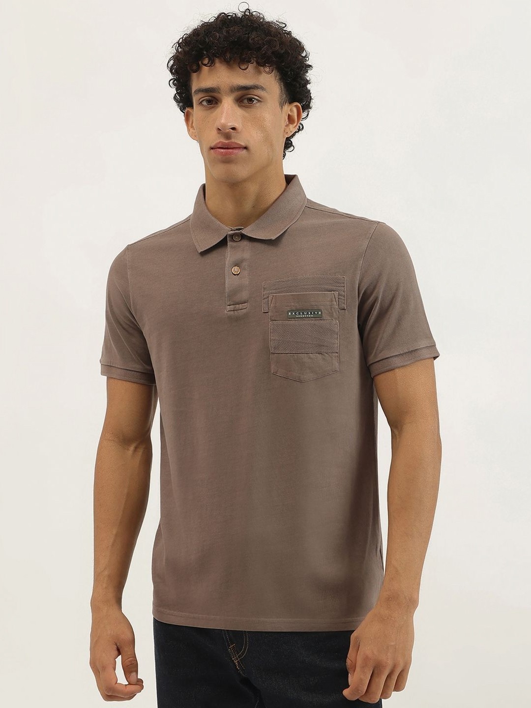 

United Colors of Benetton Men Polo Collar Pure Cotton Pockets T-shirt, Brown