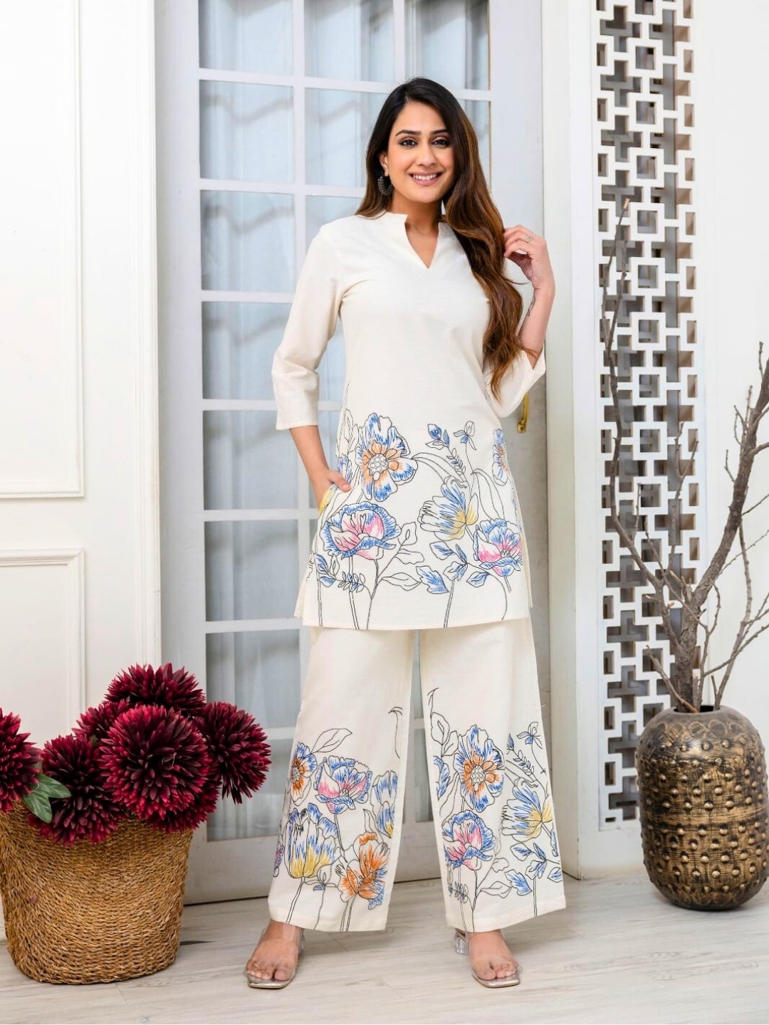 

Atha Fashion Printed Pure Cotton Ocean Whimsy Co-Ord Set, Off white