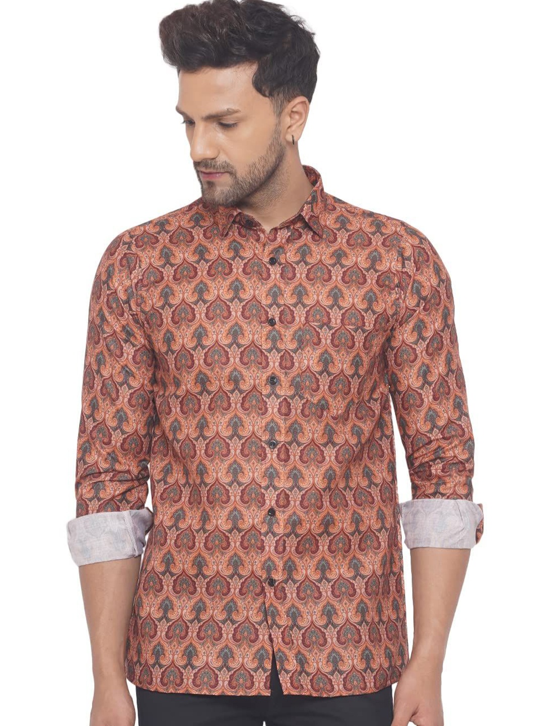 

VEERA PARIDHAAN Men Opaque Printed Casual Shirt, Orange
