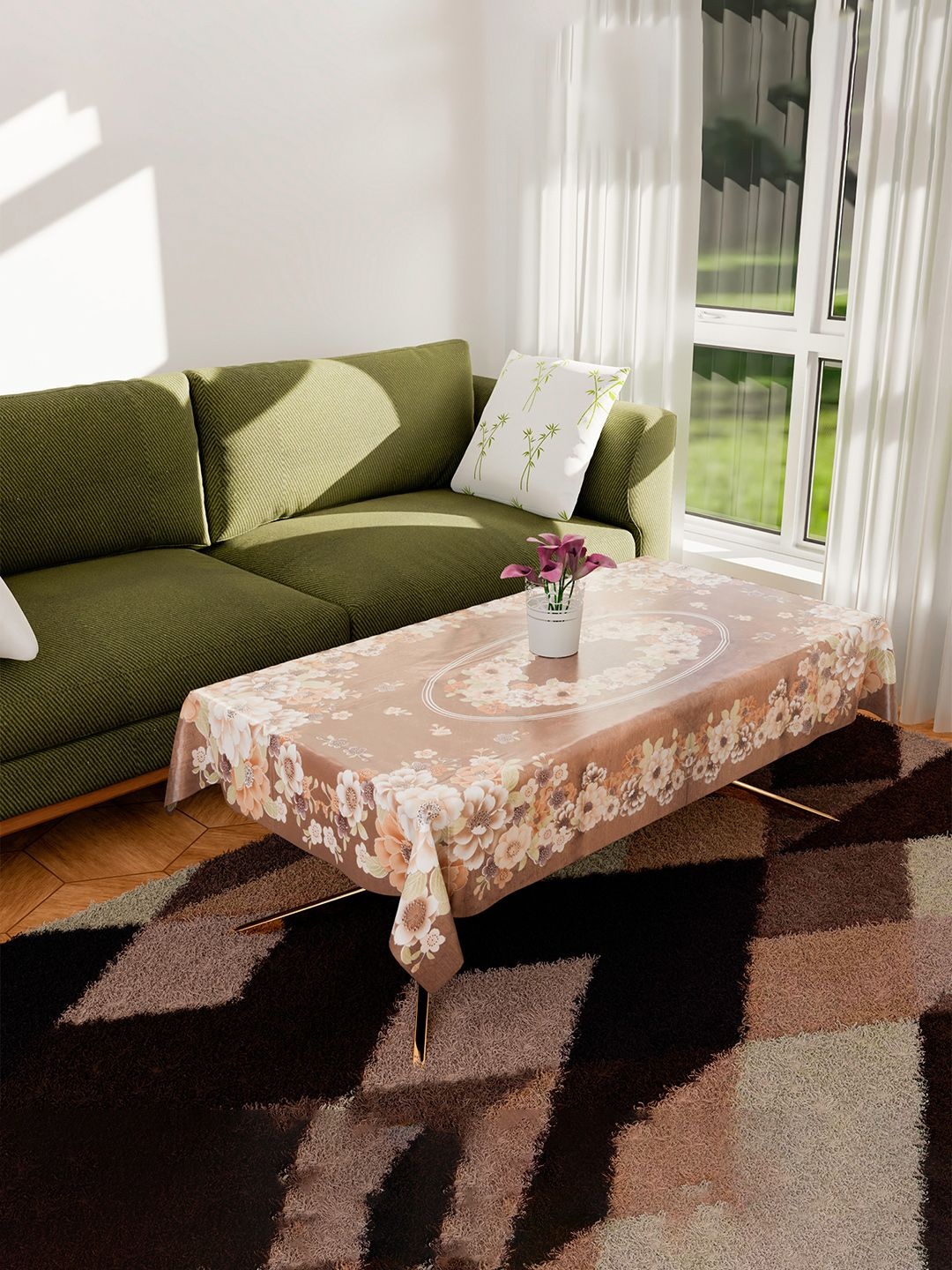 

Kuber Industries Gold-Toned Floral Plastic 4-Seater Table Cover