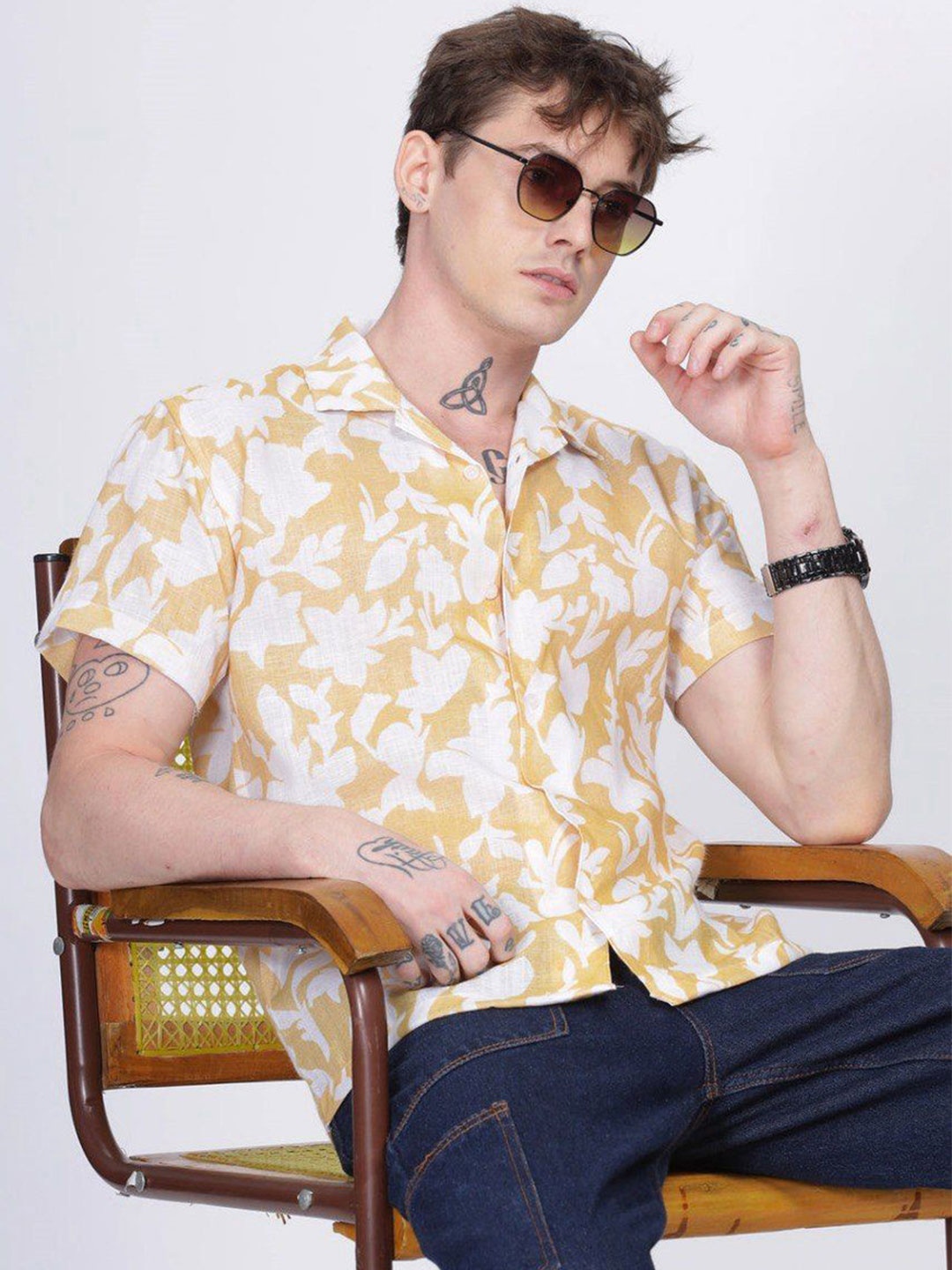 

Bombay Begum Men Floral Opaque Printed Casual Shirt, Yellow