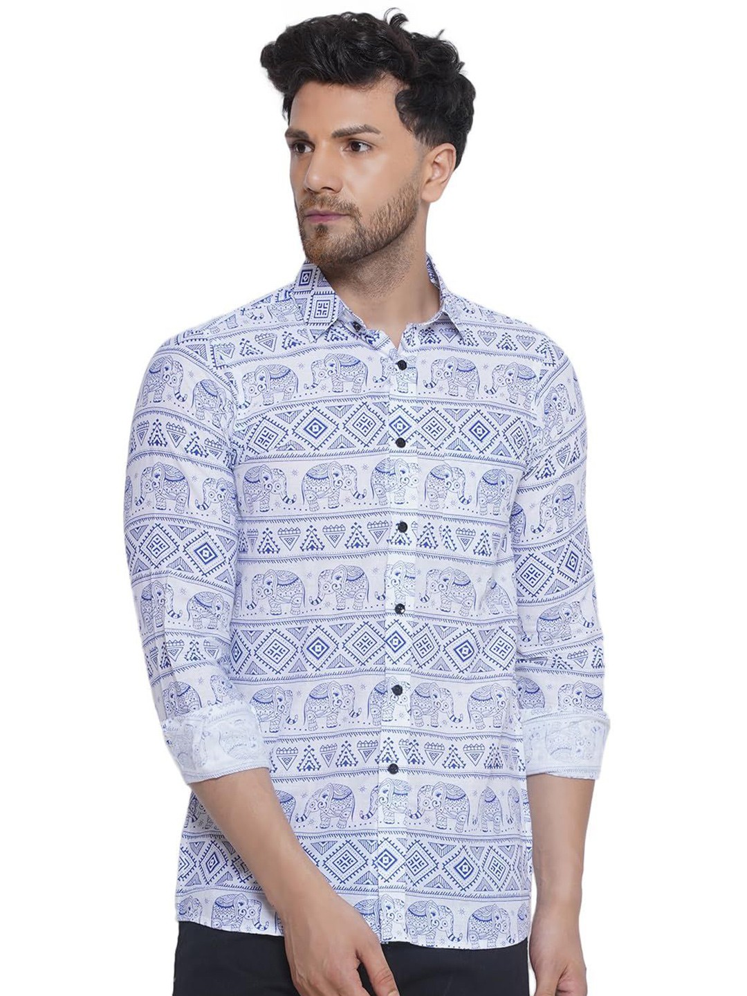 

VEERA PARIDHAAN Men Opaque Printed Casual Shirt, White