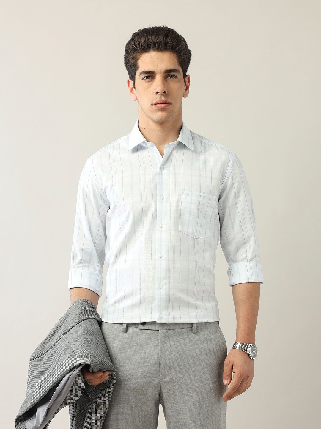 

Arrow Men Slim Fit Opaque Checked Formal Shirt, Green