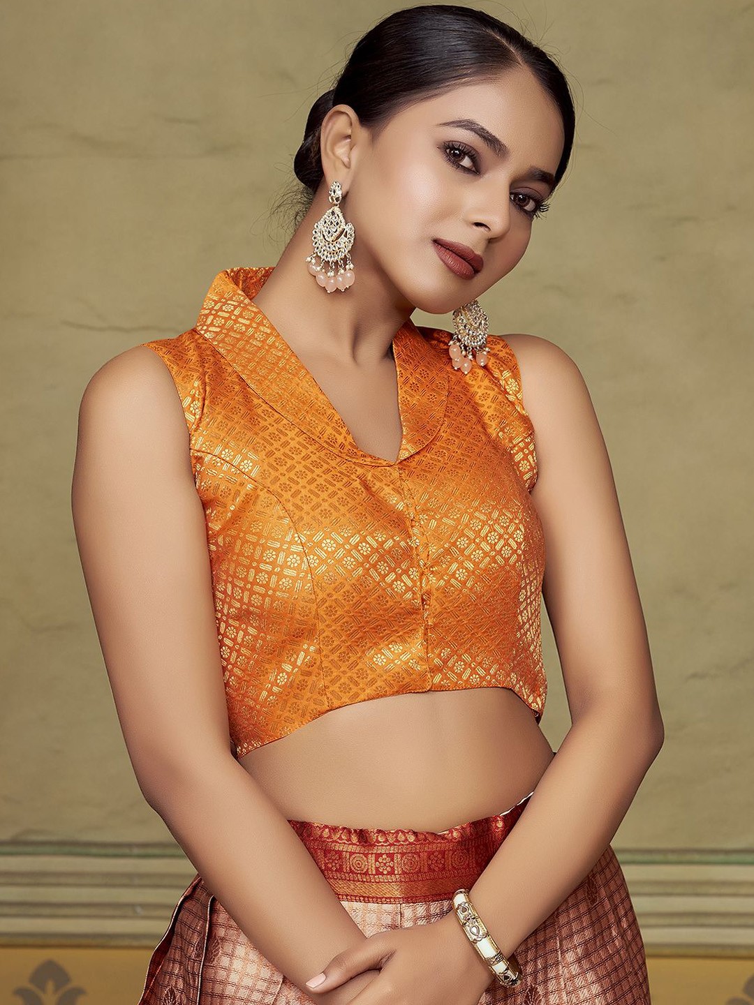 

DEVATITHI Woven Design Saree Blouse, Orange
