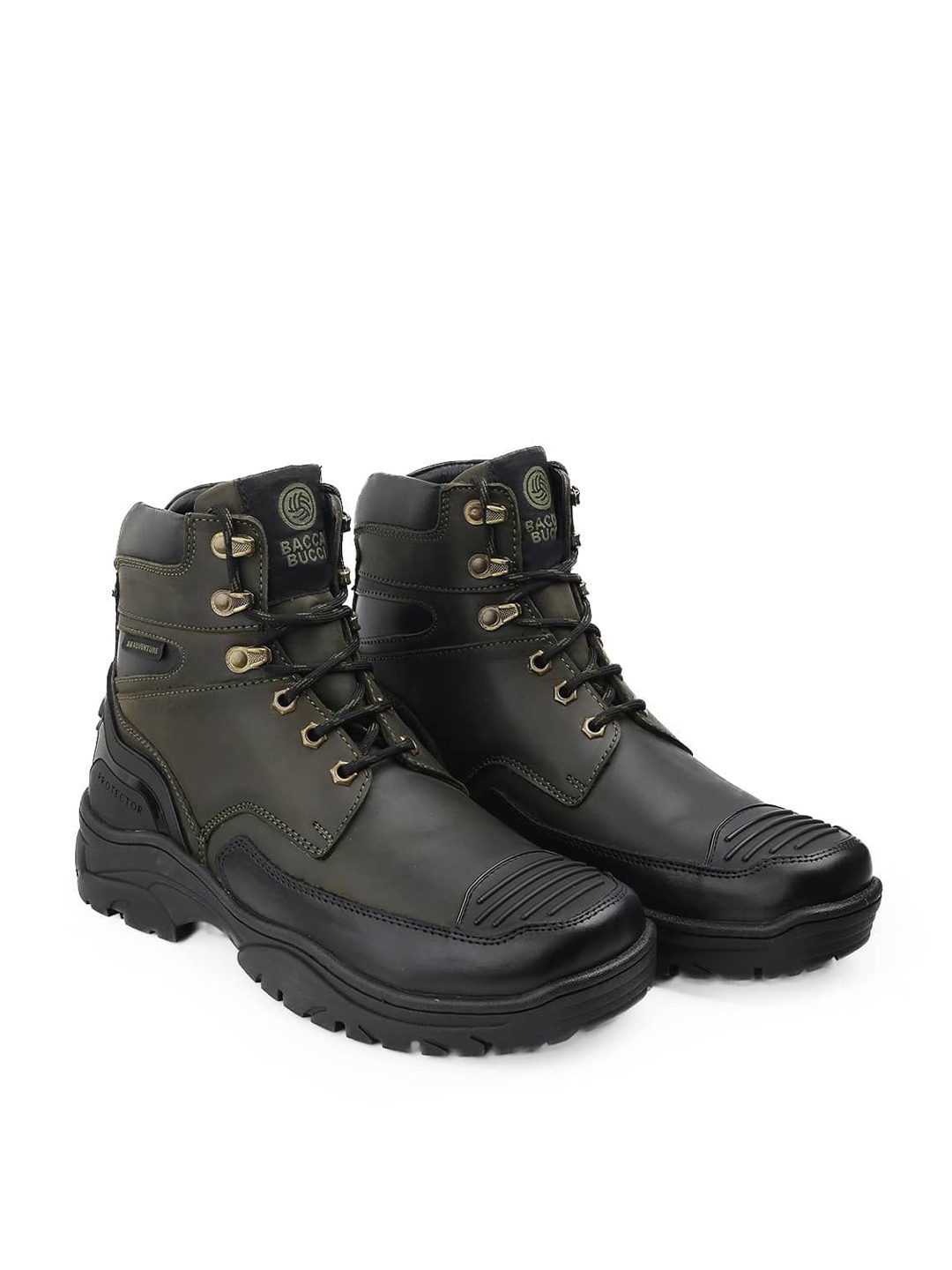 

bacca bucci Men Protector Leather Motorcycle Boots, Green