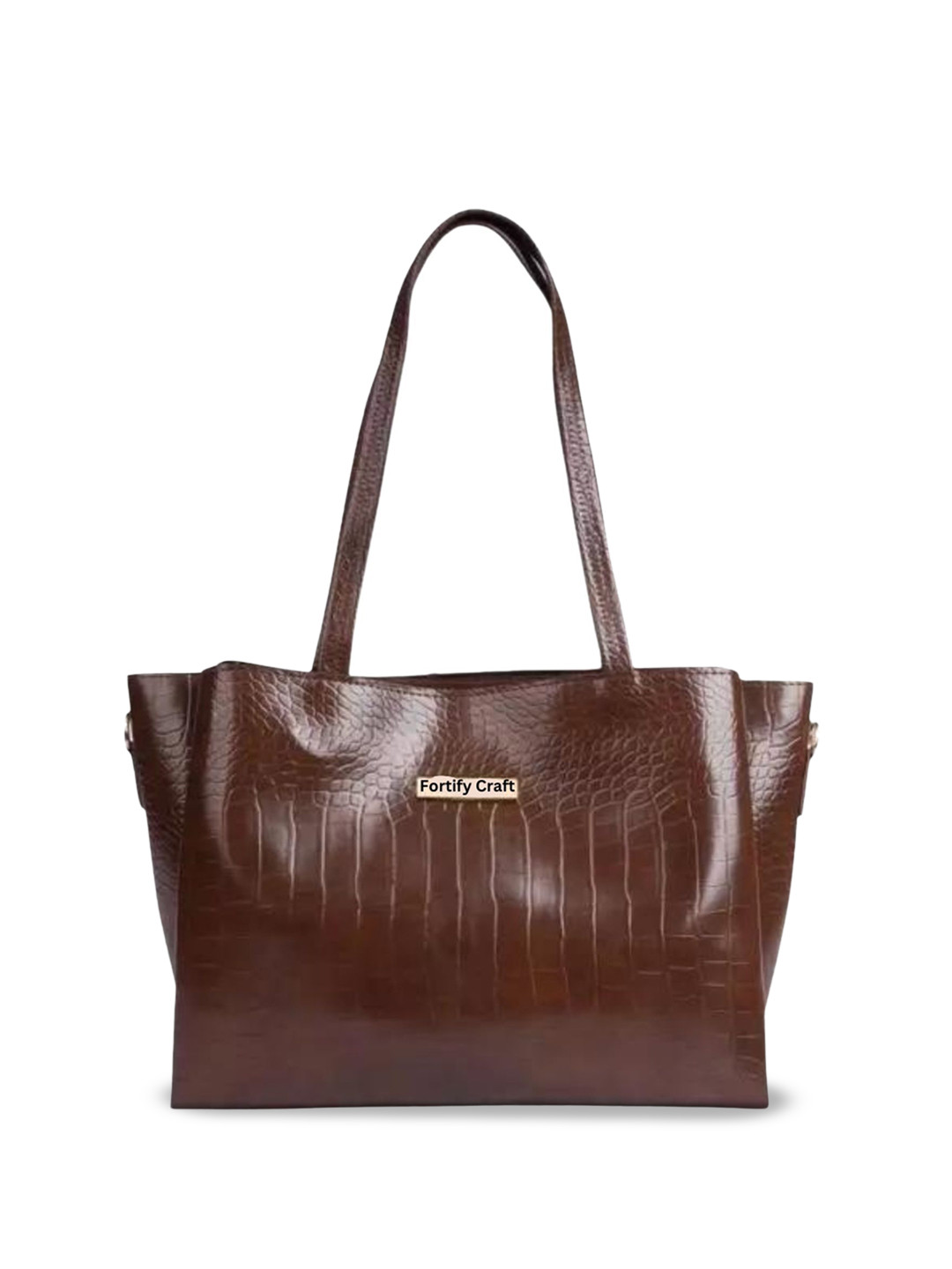

FORTIFY CRAFT Textured PU Shopper Tote Bag, Coffee brown