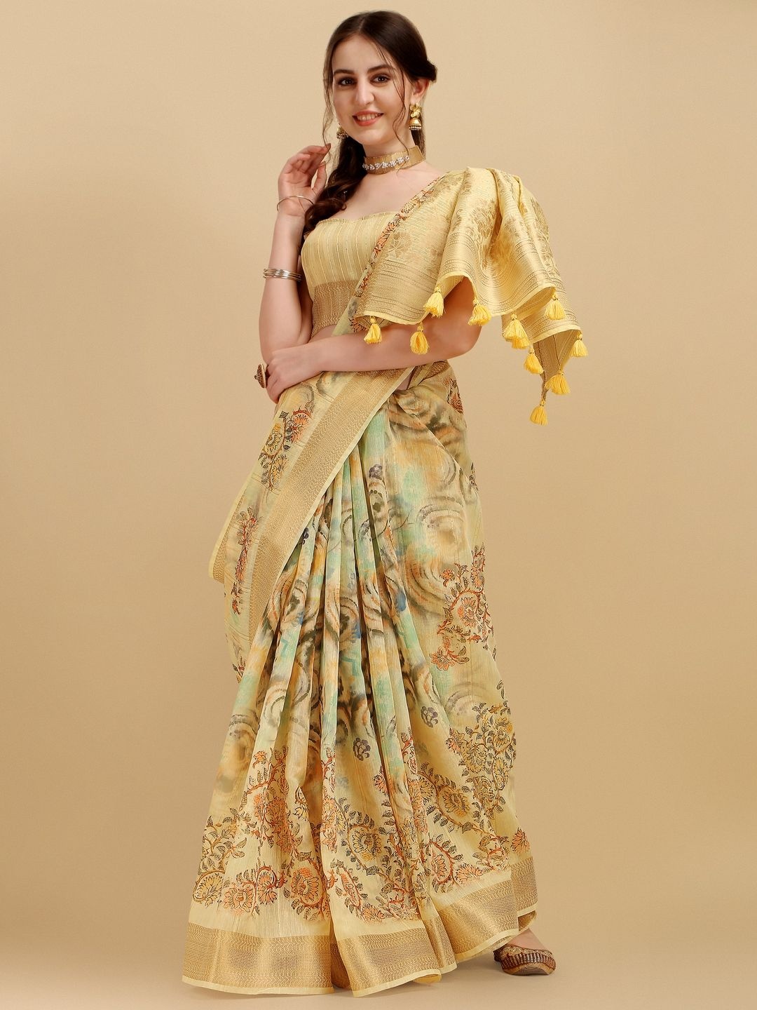 

Suha Woven Design Zari Saree, Yellow