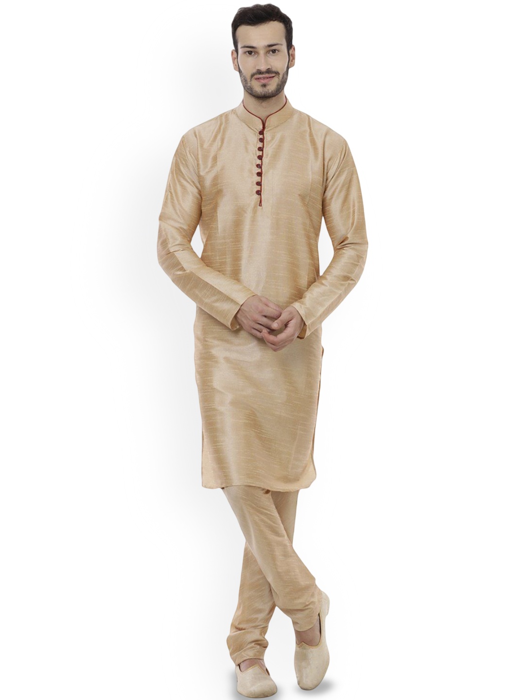 

VEERA PARIDHAAN Men Regular Raw Silk Kurta with Trousers, Gold