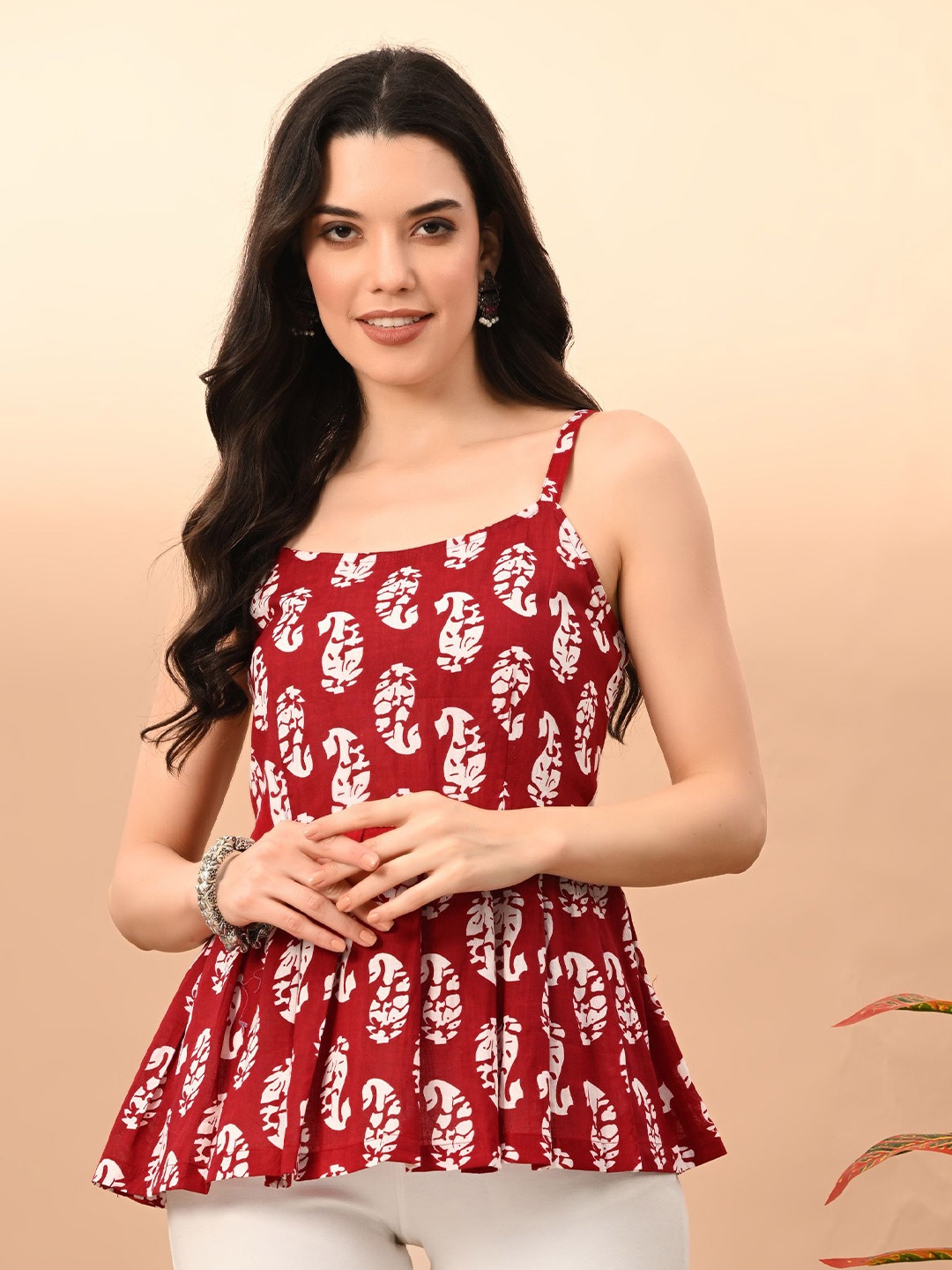

Metronaut Floral Print Cotton Top, Maroon