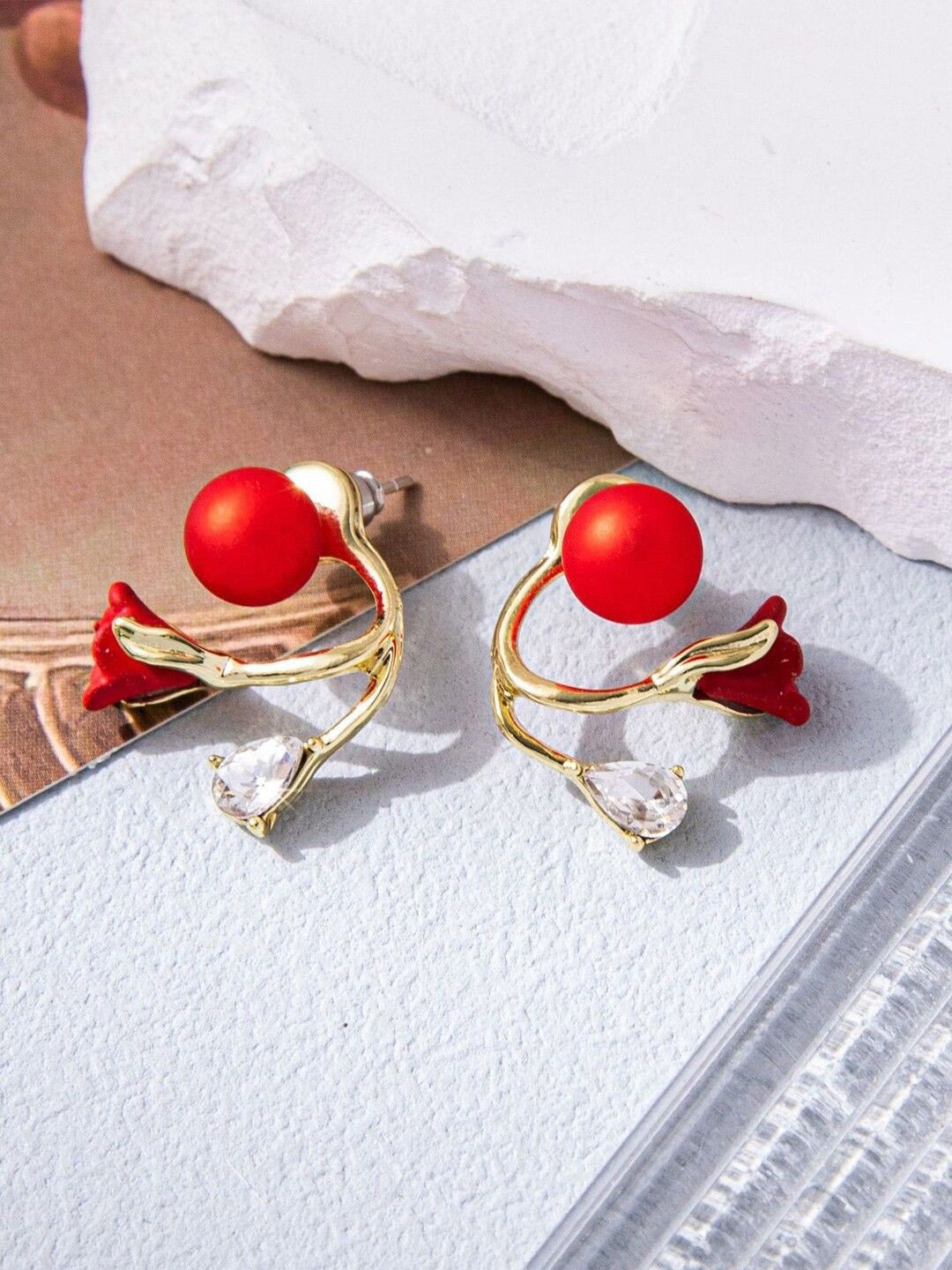 

kazare Contemporary Studs Earrings, Red