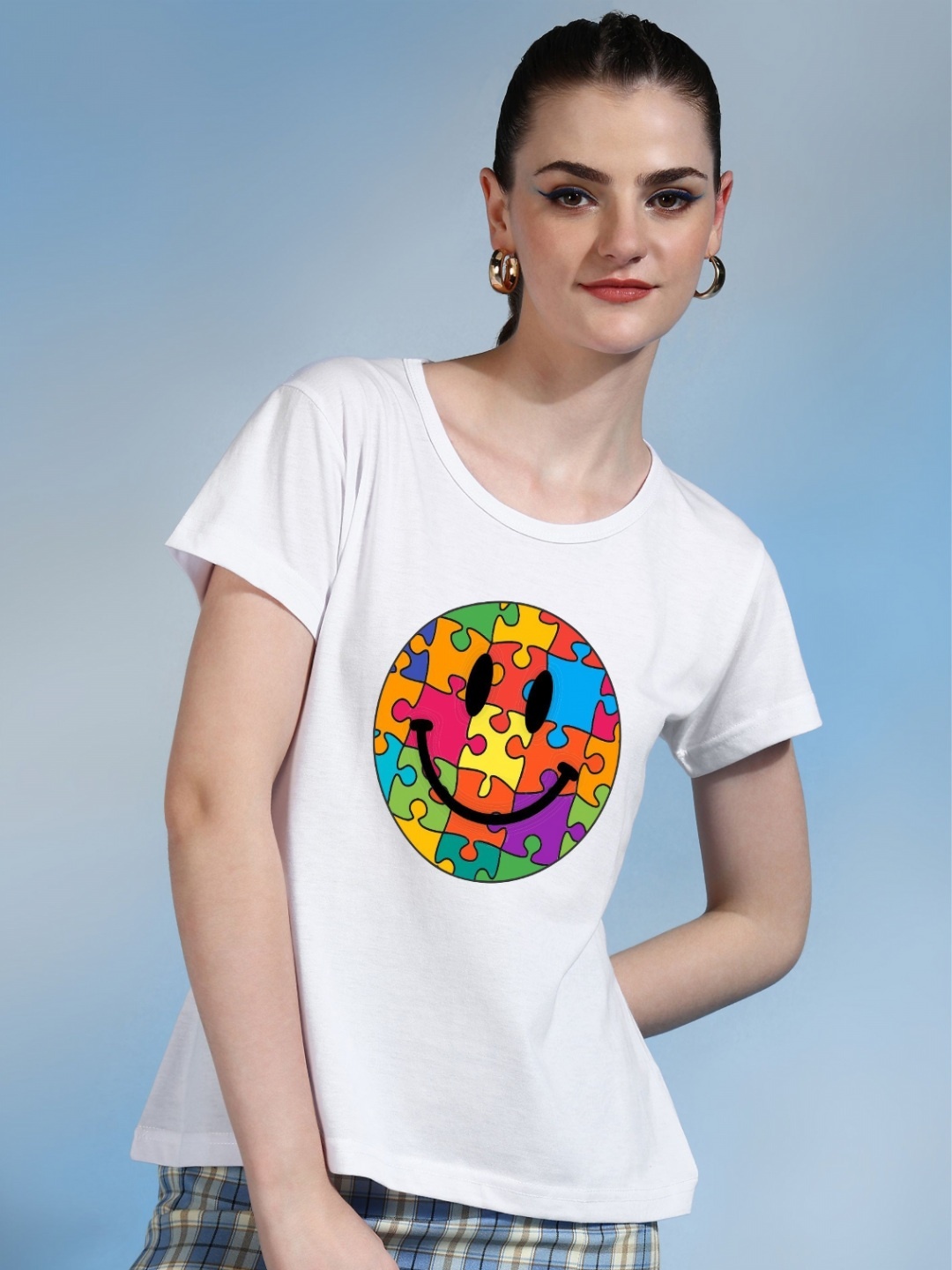

Moda Rapido Women Printed Bio Finish Applique T-shirt, White