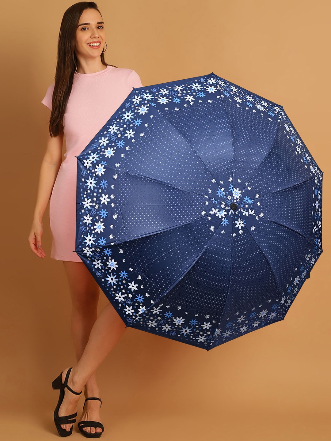 

LOOM LEGACY Manual 3 Fold Floral Umbrellas, Turquoise blue